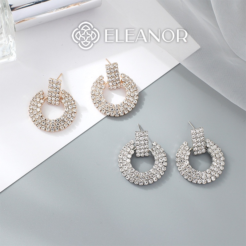 Bông tai nữ tròn chuôi bạc 925 Eleanor Accessories đính đá lấp lánh phụ kiện trang sức phong cách Hàn Quốc