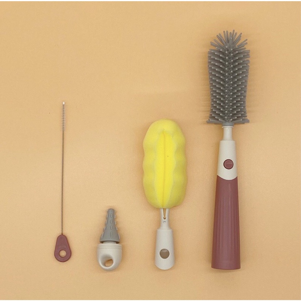 Bộ cọ súc rửa bình sữa silicone 4 chi tiết Moonship, cây súc bình sữa núm ty đa năng