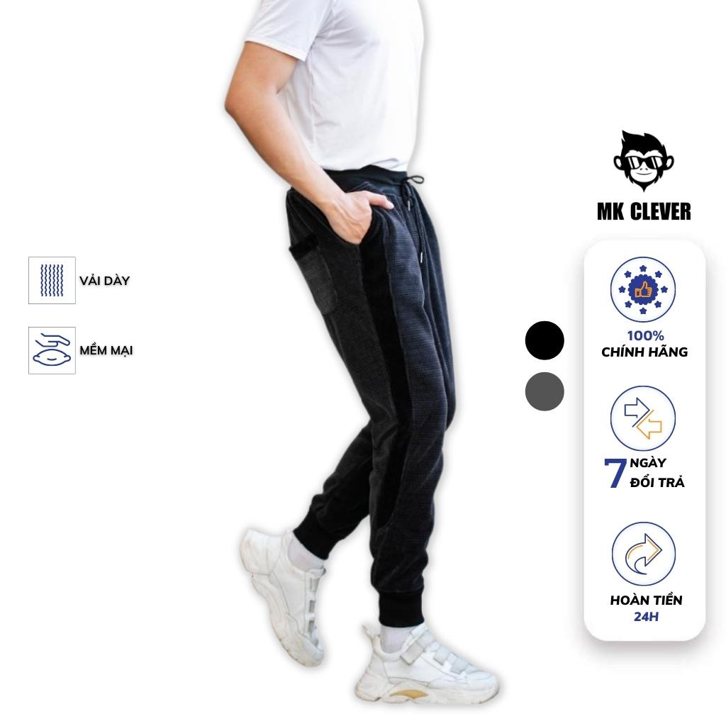 Quần Jogger Nam Nỉ Nhung MK CLEVER Cạp Chun Co Giãn Phối Họa Tiết Trẻ Trung Năng Động