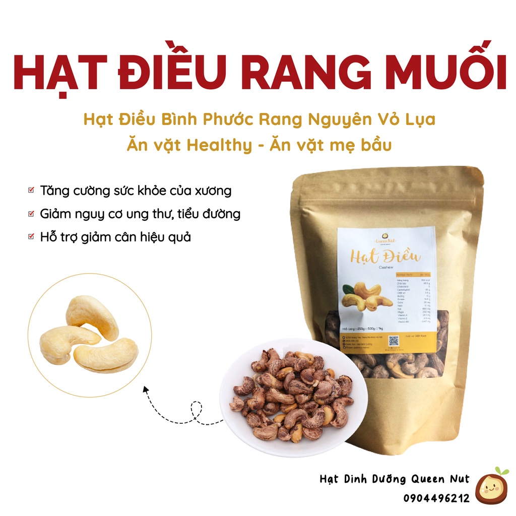 Hạt Điều Bình Phước rang muối nguyên vỏ lụa - Ăn vặt mẹ bầu / Ăn chế độ Healthy