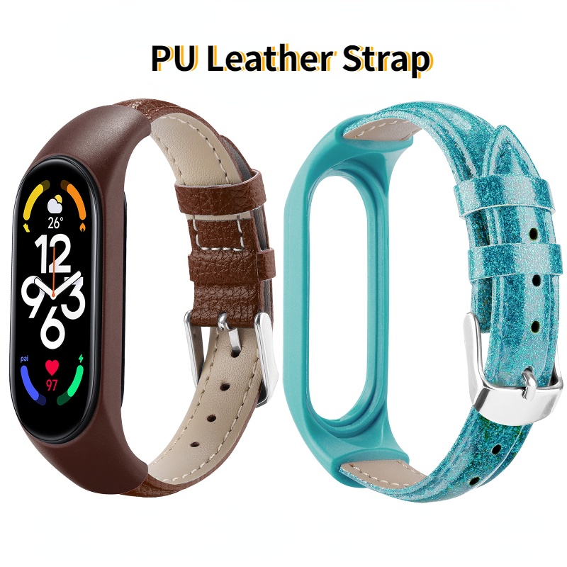 Dây Đeo Bằng Da PU Kèm Ốp TPU Cho Đồng Hồ Thông Minh Xiaomi Mi Band 6 5 4 3 Mi Band 7