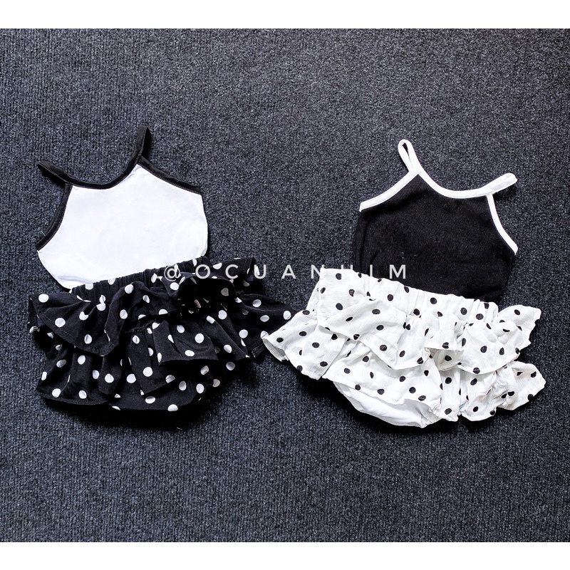 Set áo hai dây kèm quần váy chấm bi siêu xinh cho bé