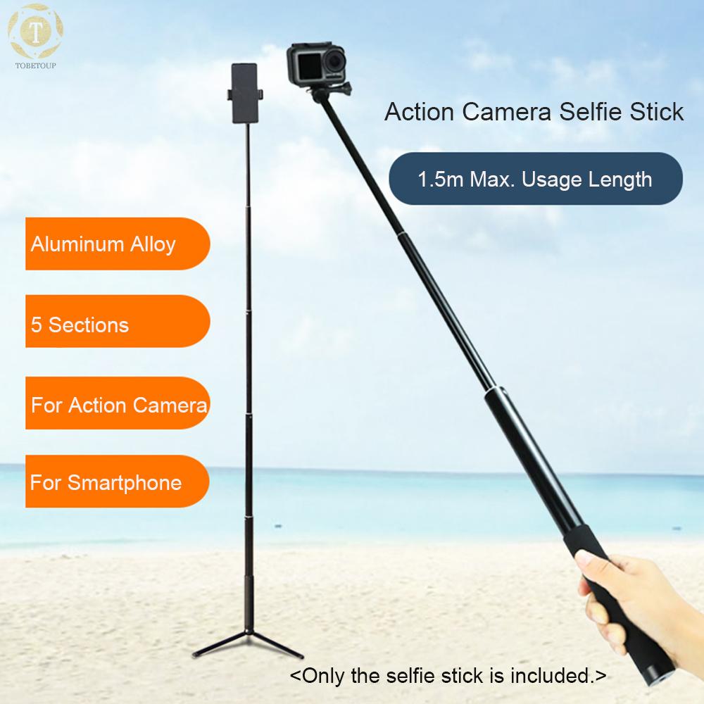 Shipped within 12 hours】 Sports Camera Selfie Stick Vlog Bracket Aluminum Alloy Max.150cm Extendable Length with 1/4 Inch Screw for Action Cameras Digital Cameras Smartphones Selfie Stick [TO]