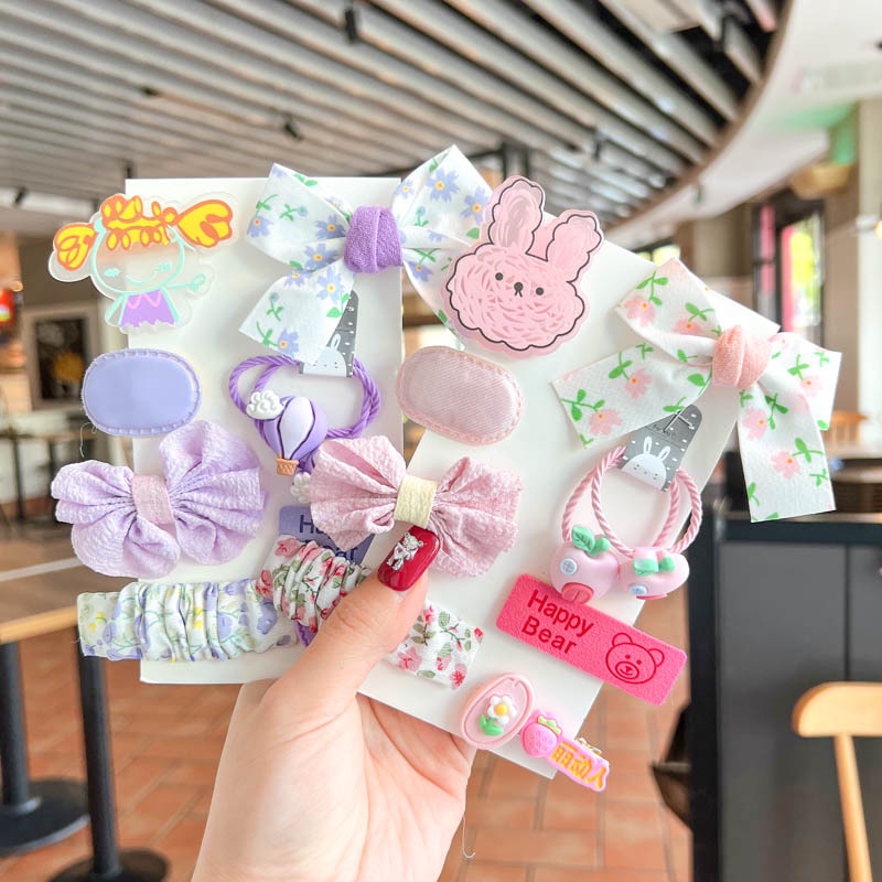 Set 9 Kẹp Tóc Hoạt Hình Đính Nơ Xinh Xắn Cho Bé Gái