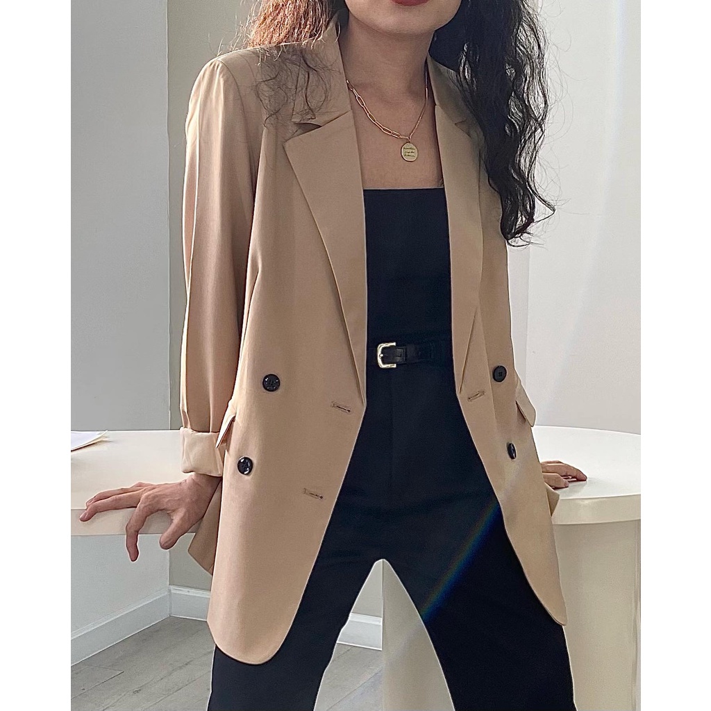 Áo vest nữ blazer KHÀN áo khoác nữ màu be thời thượng 4 nút 2 lớp phong cách Hàn Quốc
