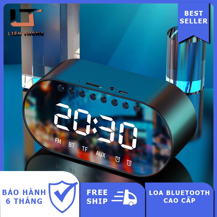 Loa Bluetooth Âm Bass Cực Đỉnh Loa Nghe Nhạc Kiêm Đồng Hồ Mặt Kính Đèn LED Hiển Thị Giờ Thiết Kế Sang Trọng