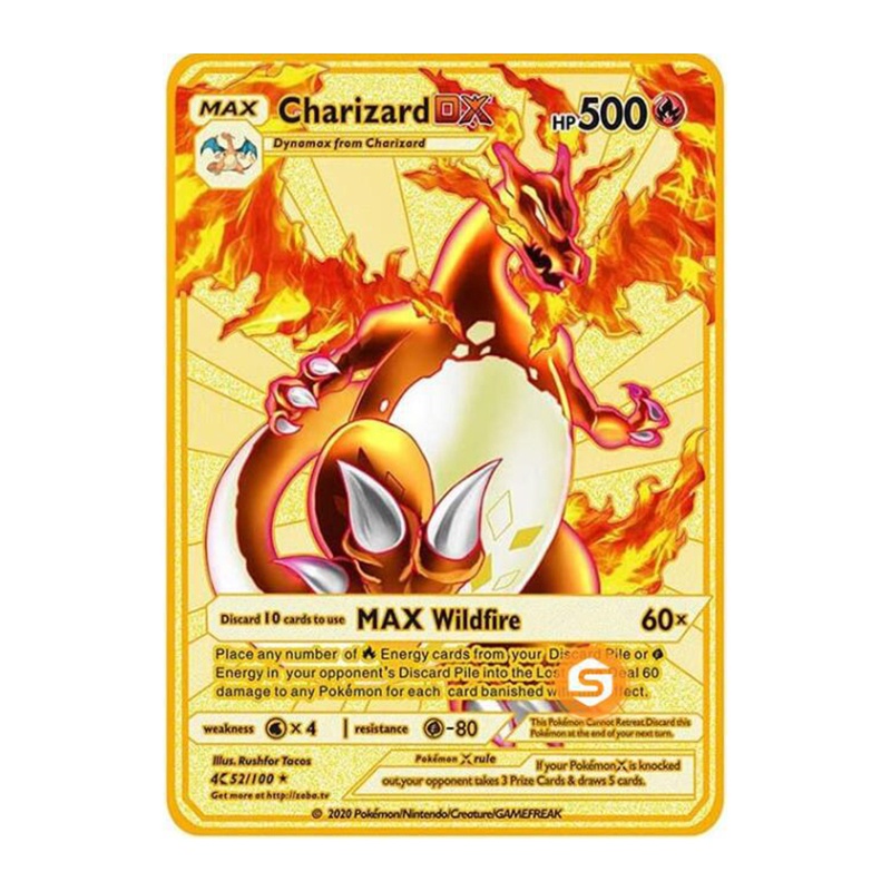 Thẻ Bài Trò Chơi Charizard Màu Vàng Kim Lấp Lánh Cho Bé