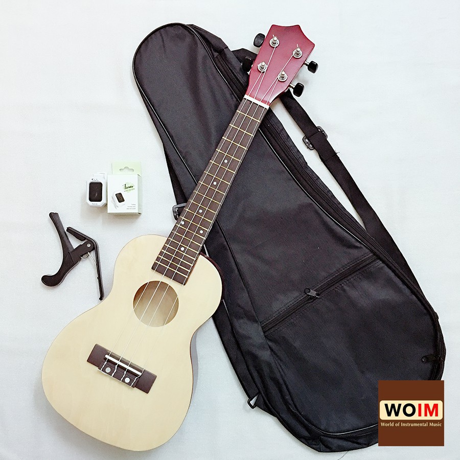 Combo Đàn Ukulele Concert Woim 33A19 Size 23 Kèm Bao Vải + Capo + Máy Lên Dây Điện Tử ( tuner ) - HÀNG CÓ SẴN