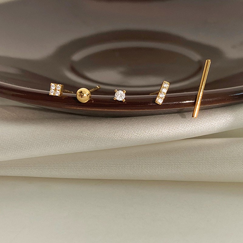 Bộ 5 bông tai mạ bạc 925 đính đá Zircon Mini