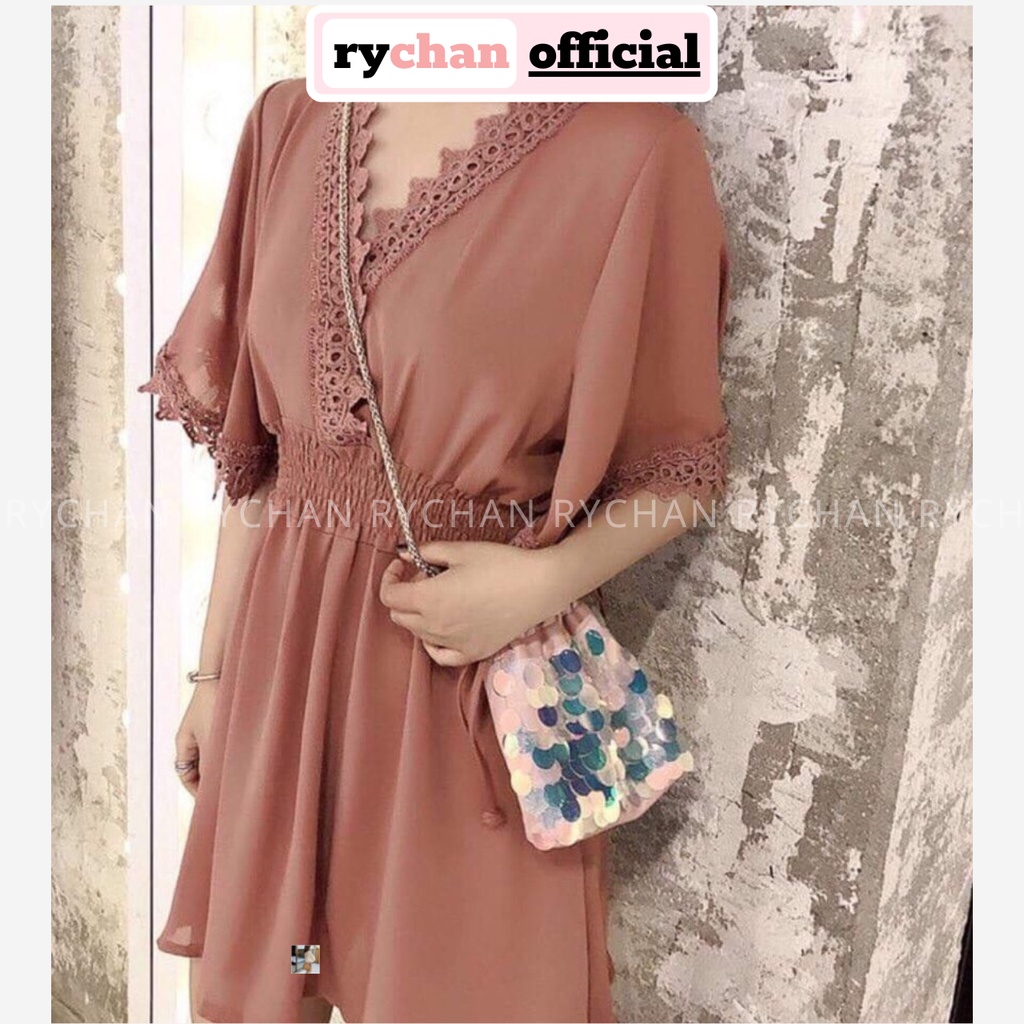 DX457 - Đầm Xòe Phối Viền Ren Cổ Tay Lở