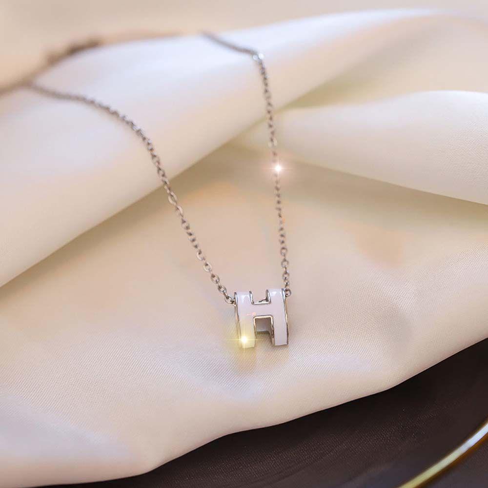 Vòng Cổ Choker Bằng Thép Titan Mặt Chữ H Đơn Giản Thời Trang Hàn Quốc Cho Nữ