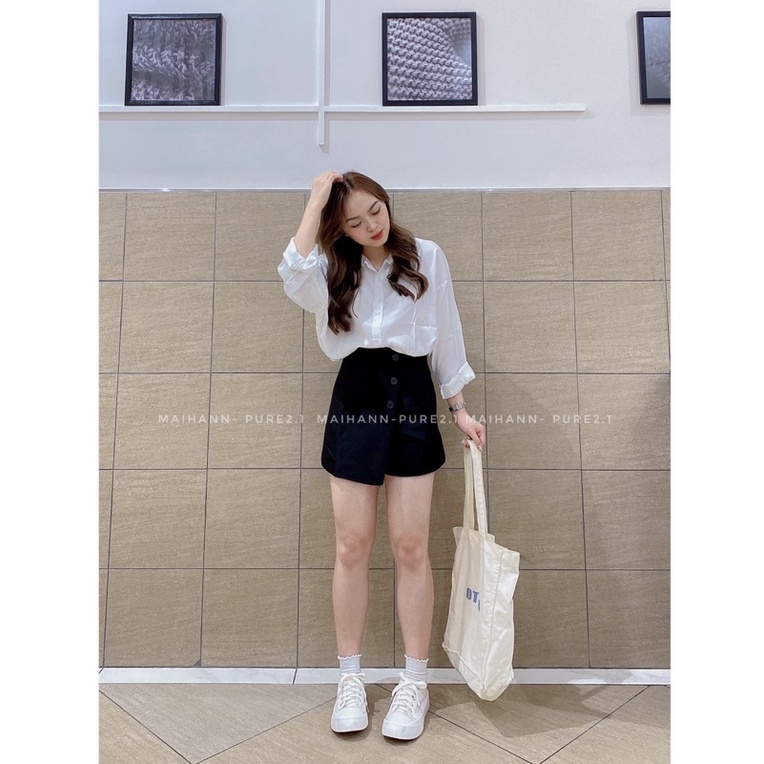 Quần giả chân váy ba khuy vạt lệch thô mịn | BigBuy360 - bigbuy360.vn