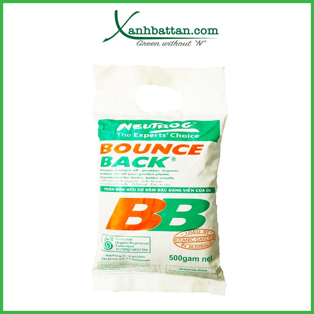 Phân Hữu Cơ Bounce Back Bón Rau Sạch, Hoa Kiểng, Cỏ Sân Vườn Gói 500 Gram