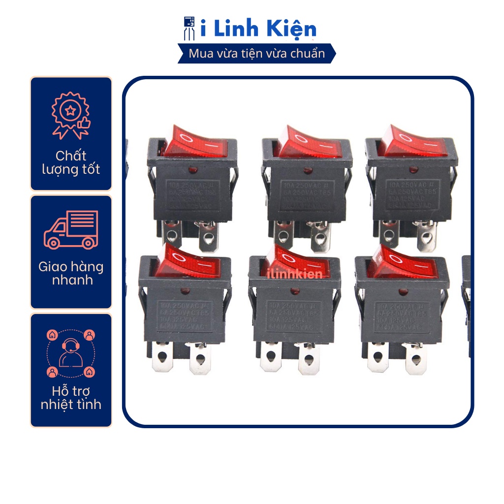 Công tắc bập bênh KCD1-104R 6A250V 15x21mm 4P có đèn