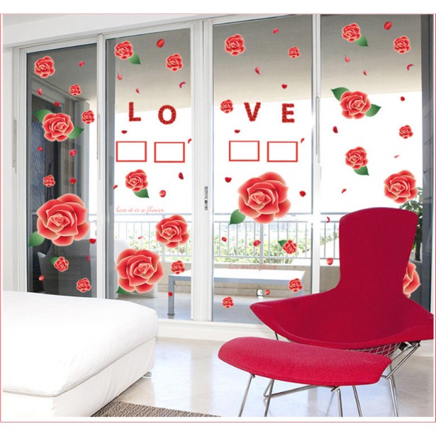 Decal trang trí tường - Bông Hoa Hồng đỏ rực lớn