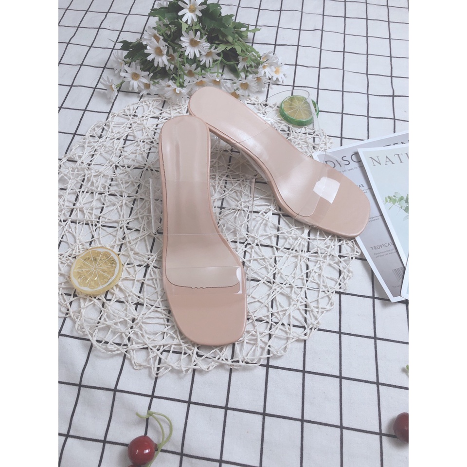 Dép cao gót nữ WOMEN STORY dép quai trong đế vuông sandal  quai ngang nhựa MiCa cao cấp mùa hè đế 7cm