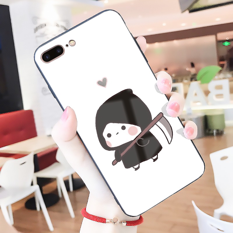 Ốp iphone kính cường lực Cặp đôi Thần chết dễ thương cho 6/7/8/plus/splus/x/xs/xr/xsmax/11/12/13/pro/promax/mini-k356