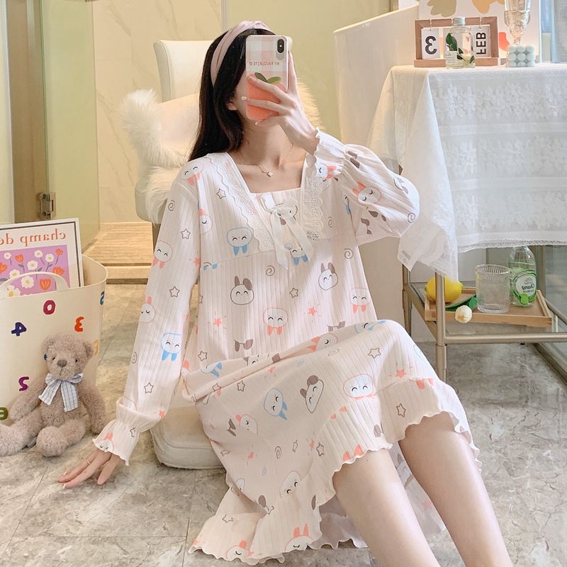 [Hàng Oder Sẵn]Váy ngủ mặc nhà ,đầm ngủ in hình dễ thương chất liệu cotton mềm mịn co giãn dễ chịu - Bầu mặc cũng xinh l
