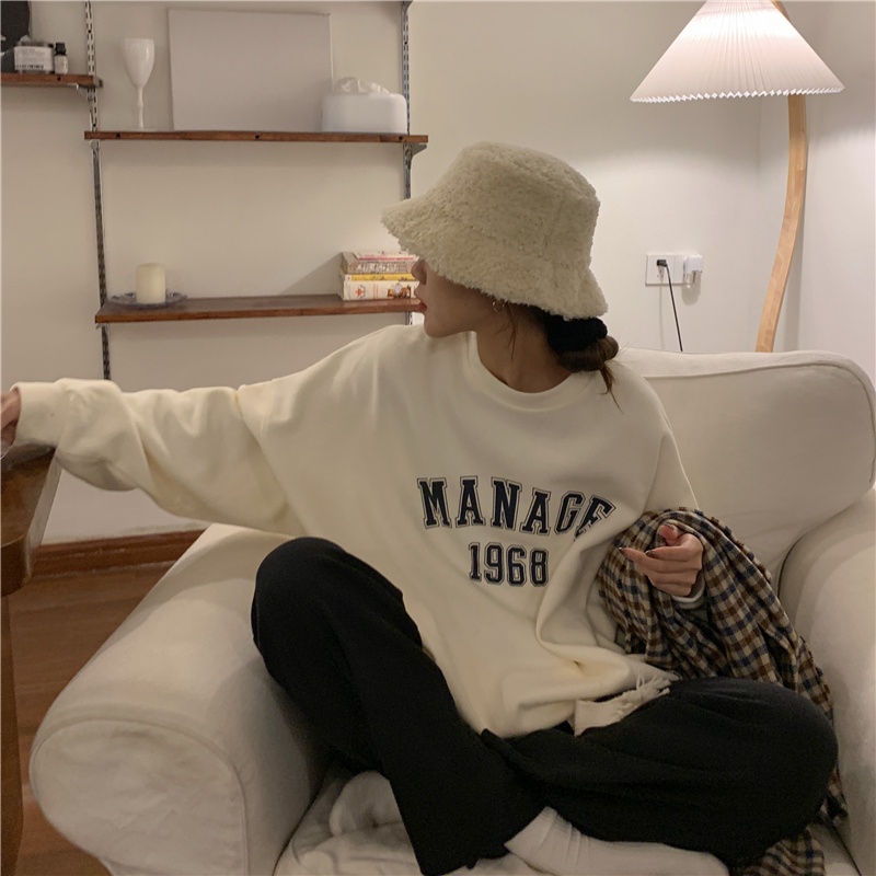 SUXI Áo Nỉ Nữ Dài Tay Cổ Tròn Form Rộng Thời Trang Hàn