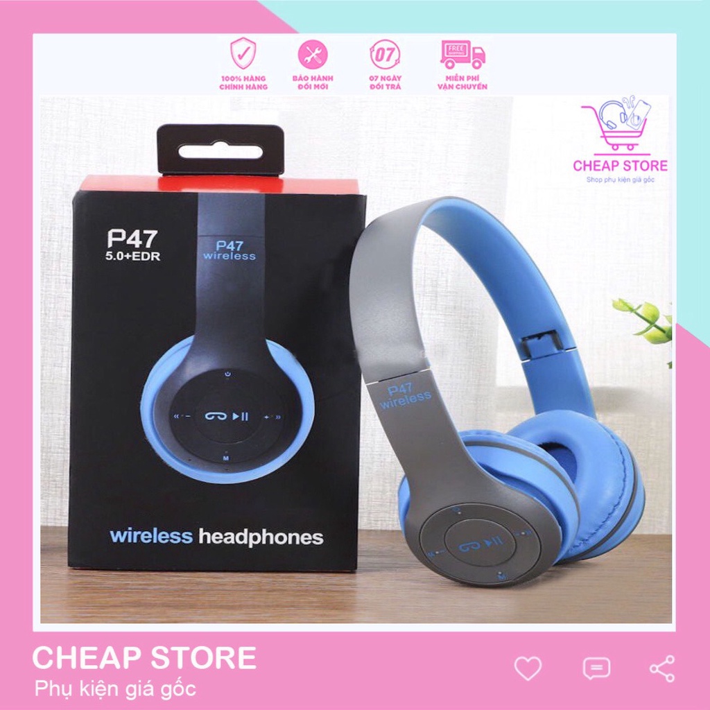 Tai Nghe Chụp Tai Bluetooth Headphone Không Dây 5.0 P47 Cực Đẹp Bảo Hành 12 Tháng