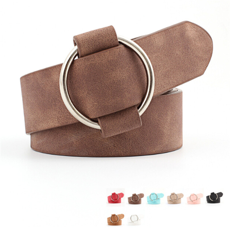 Dây thắt lưng da lộn khóa cài kim loại tròn phong cách vintage thời trang dành cho nữ