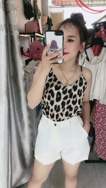 Áo 2 dây tim da beo cực xinh chất vải voan