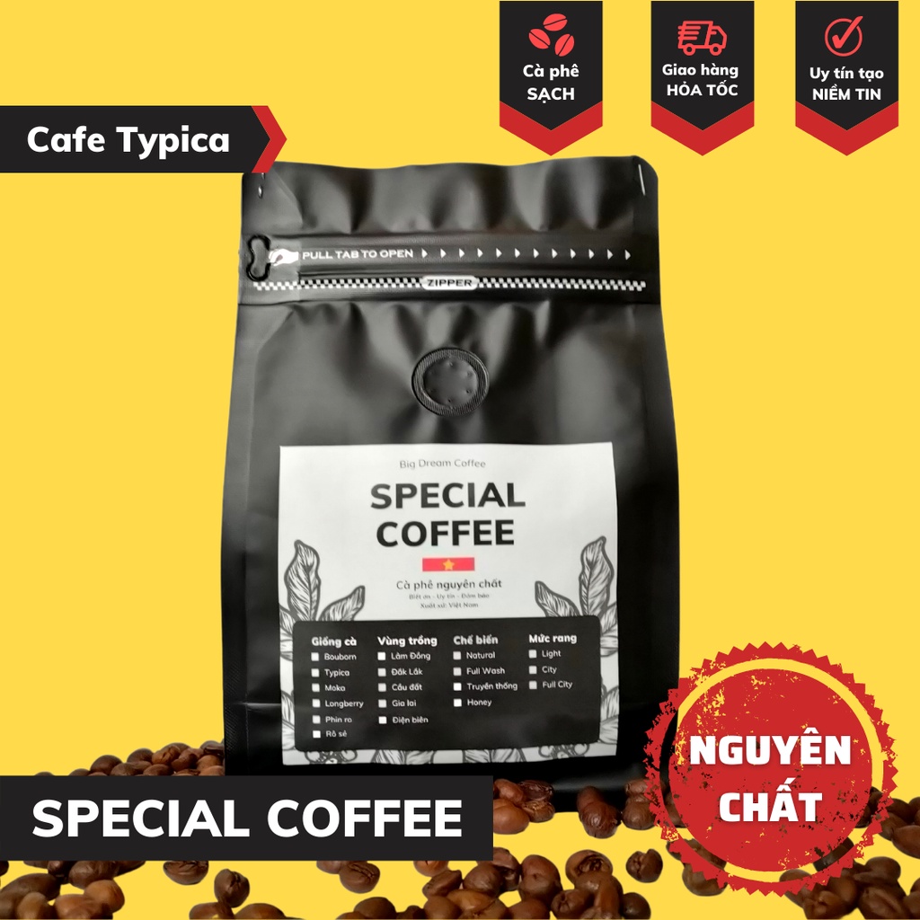 Cà phê rang xay TYPICA Special Coffee và pha phin cafe nguyên chất không độn phụ gia - Big Dream Coffee