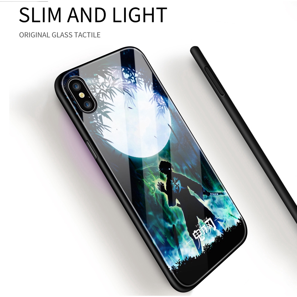 Ốp điện thoại kính cường lực cứng chống sốc in hình anime Demon Slayer cho Samsung Galaxy S6 Edge S7 Edge S8 S8+ Plus