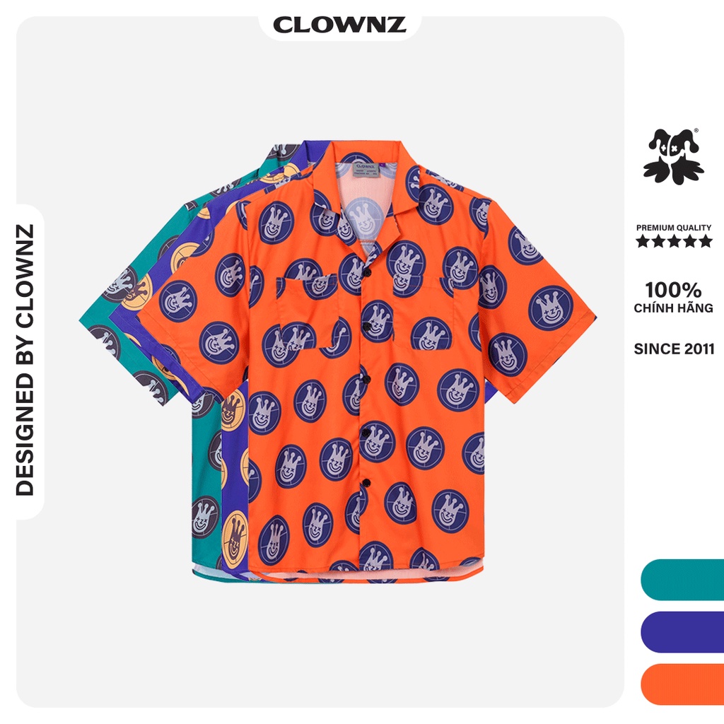 Áo sơ mi local brand Clownz Headshot Short tay lỡ unisex, form rộng nhiều màu (xanh dương xanh lá vàng) thumbnail