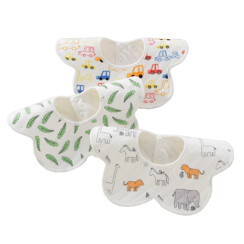 Set 3 Yếm Ăn Cotton Dày Dặn Thoáng Khí Xoay 360 Độ Chống Nước In Họa Tiết Hoạt Hình Cho Bé