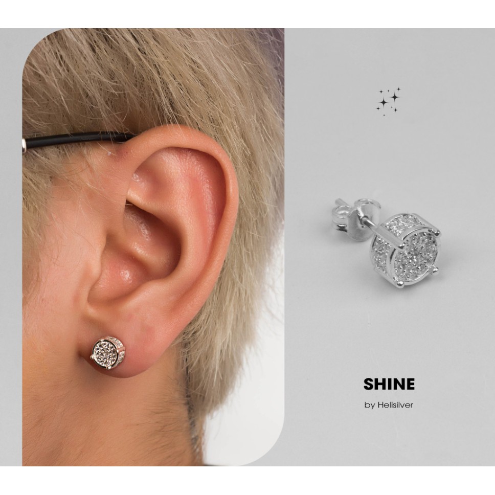 Khuyên tai bạc nam, nữ HeliSilver Shine S925