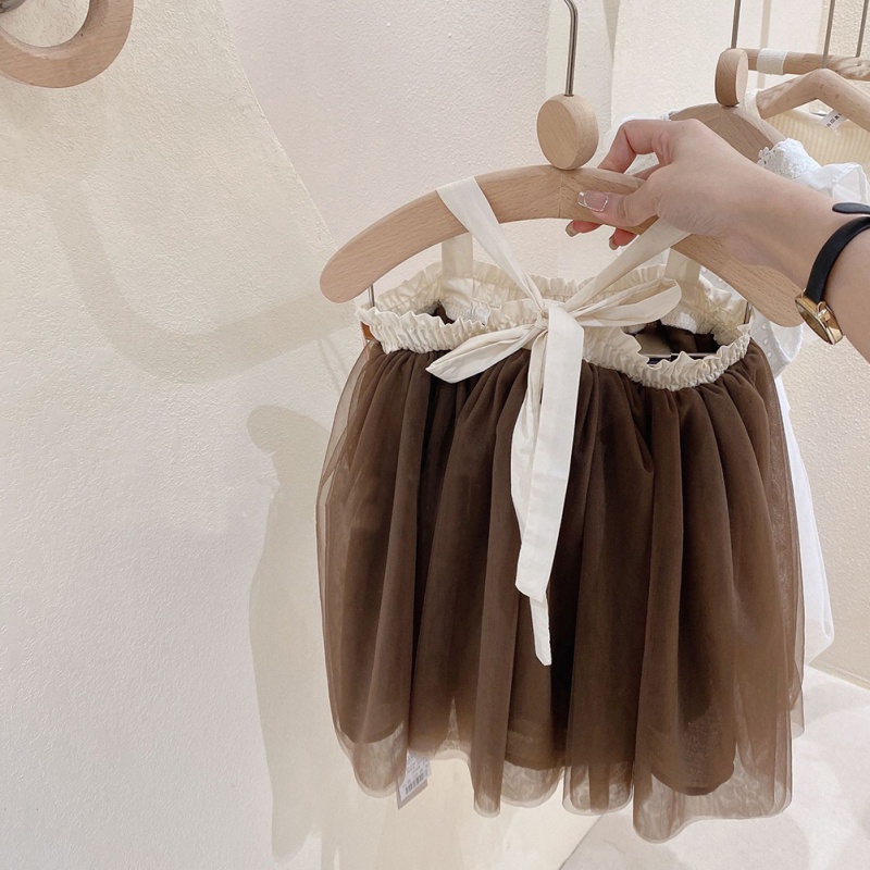 Đầm Công Chúa Phối Lưới Thắt Nơ Lưng Ngọt Ngào Thời Trang Mùa Hè Cho Bé Gái