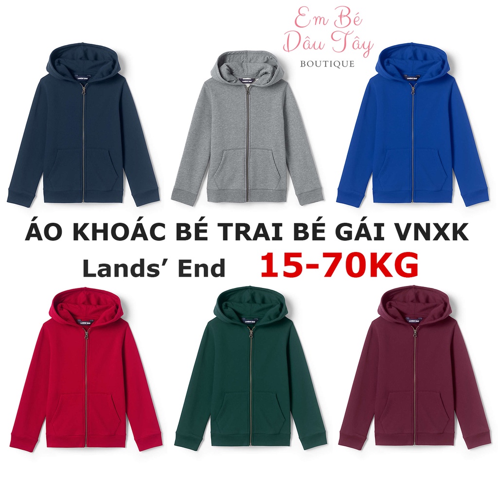 Áo khoác cho bé, áo khoác nỉ bé trai bé gái cao cấp size đại Lands' End 4-20 tuổi  xuất dư xịn, màu trơn