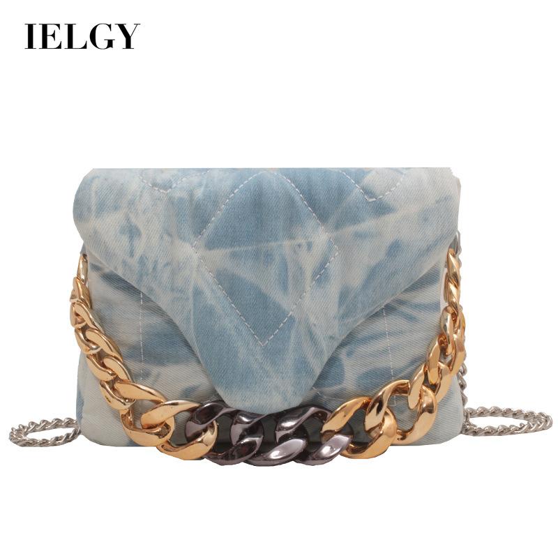 Túi Đeo Chéo Vai Vải Denim Phối Dây Xích Thời Trang Dành Cho Nữ