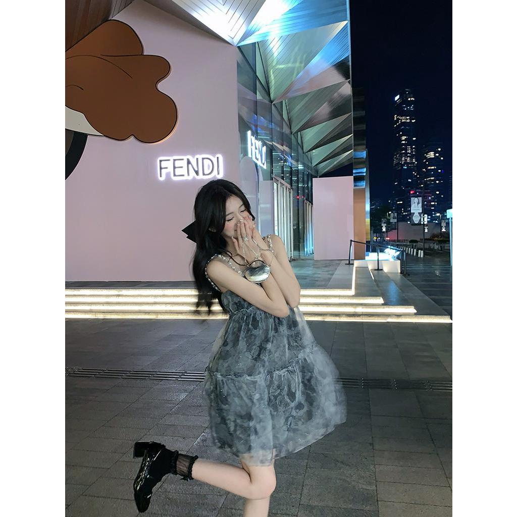 Đầm Ngắn Hai Dây Họa Tiết Galaxy Hoa Hồng Thời Trang Mùa Hè Cho Nữ