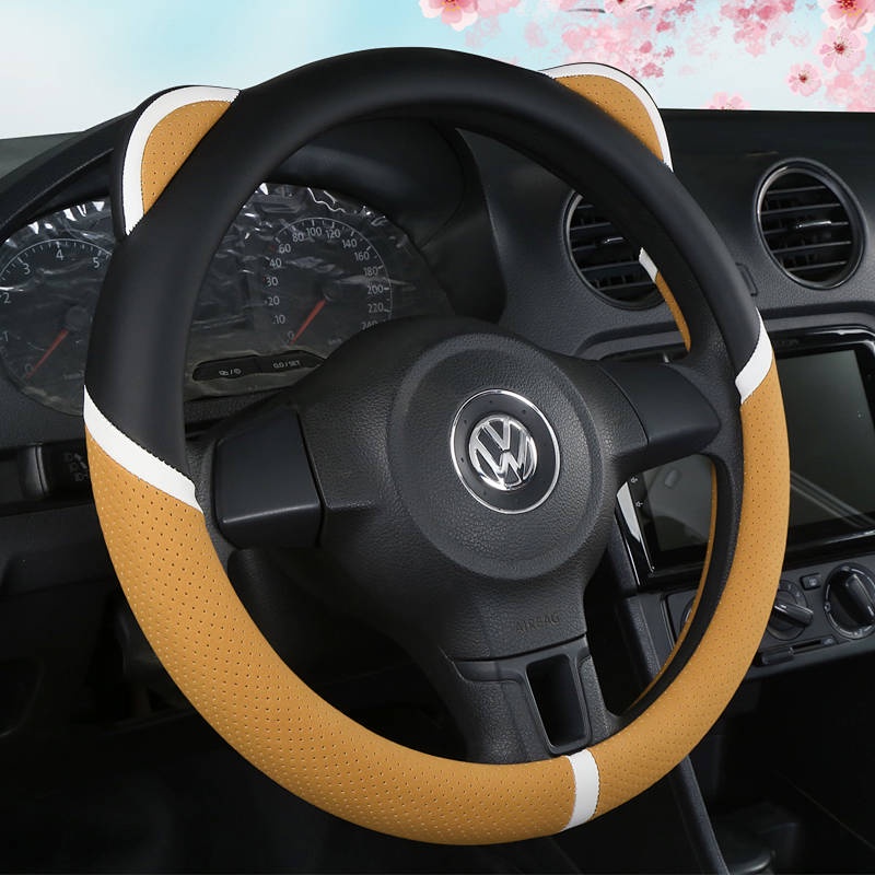 38cm Korean Cute Female Car Steering Wheel Cover Four Seasons Universal Cartoon Fashion Linen Summer New Handle Cover Fashion