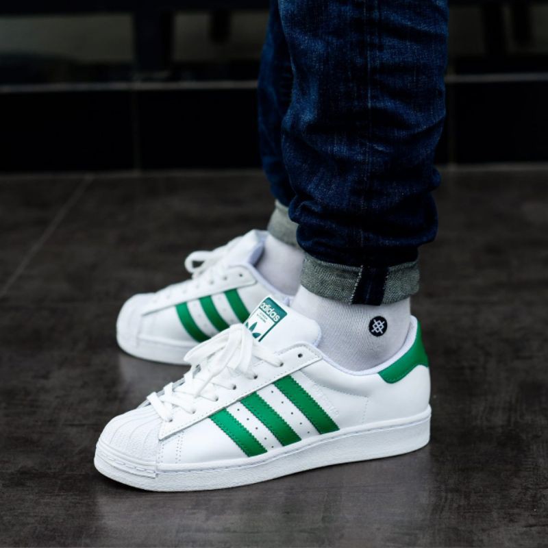 Giày Thể Thao Adidas Superstar J Màu Trắng / Xanh Lá