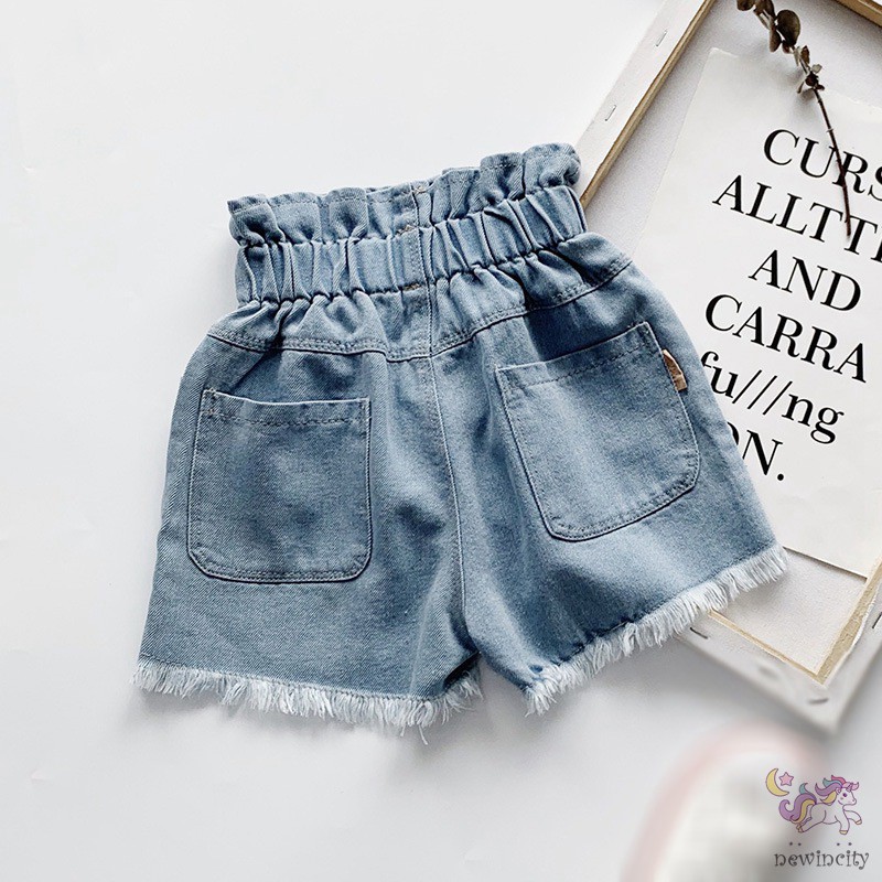 Quần Đùi Jean Lưng Cao Kiểu Hàn Quốc Dễ Thương Cho Bé Gái