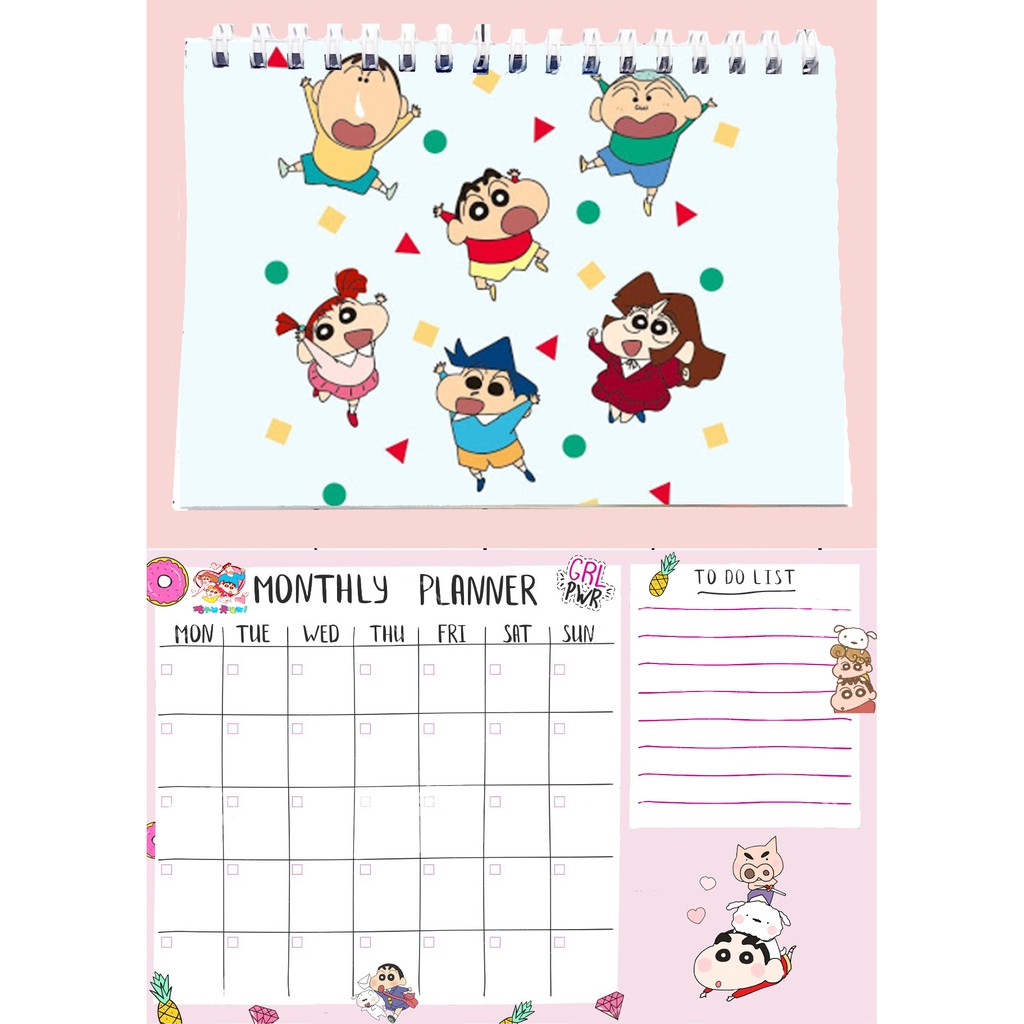 Sổ kế hoạch tháng shin cậu bé bút chì MPI26 Monthly Planner 12 trang