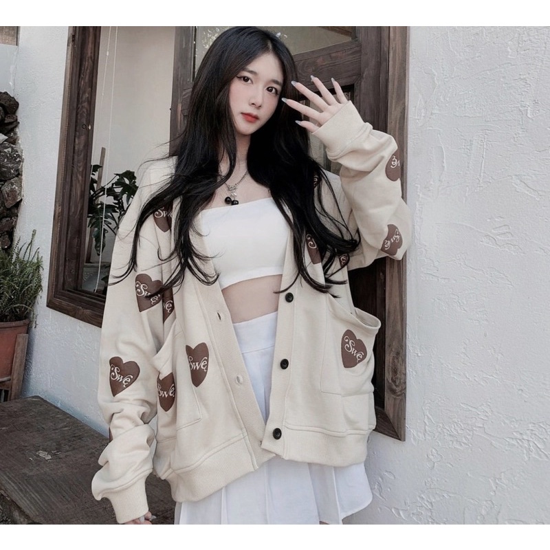 Áo khoác cardigan chữ cái (về thêm hoạ tiết trái tim)