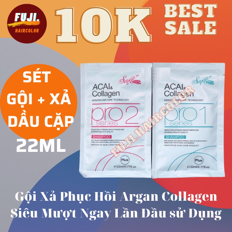 Cặp Dầu Gội Xả Soft Argan Acai Collagen Phục Hồi Siêu Mượt 22ml*2 MINI SIZE