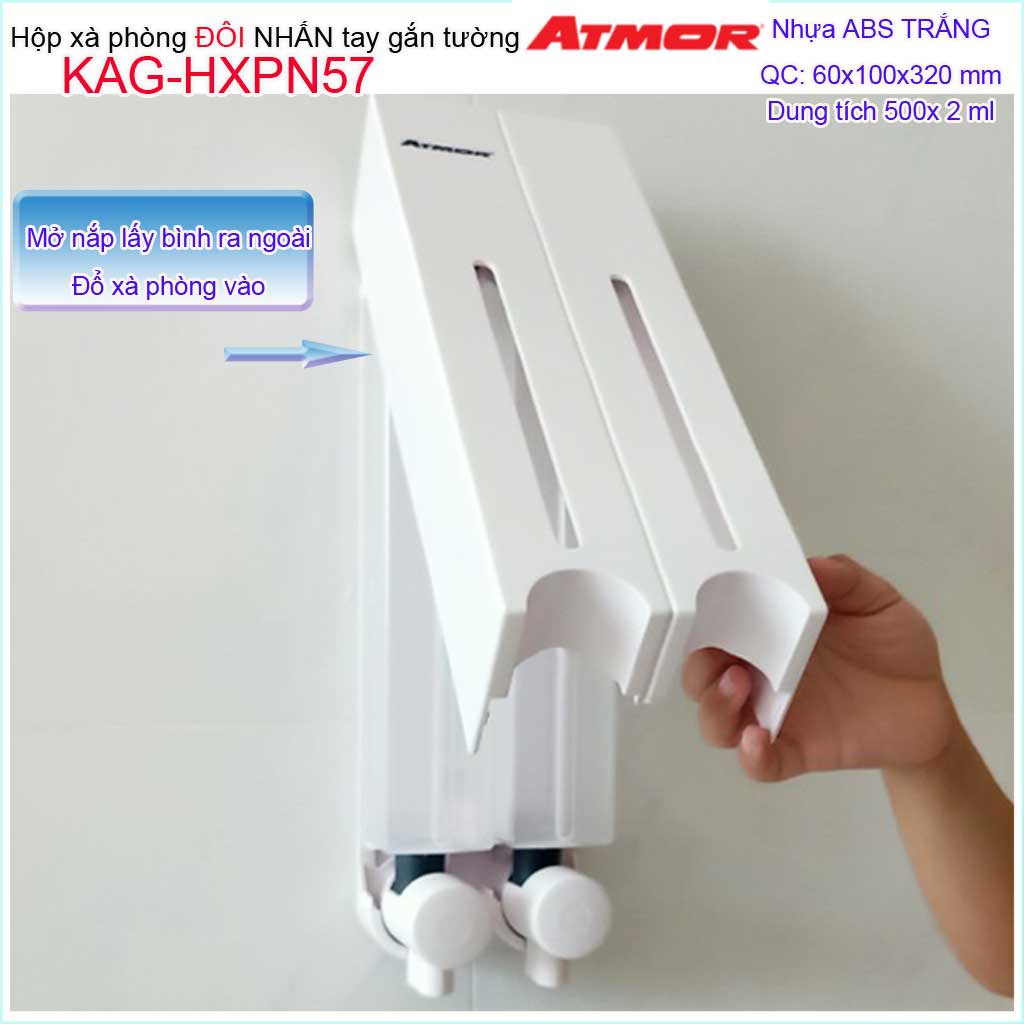 Hộp nhấn xà phòng Atmor KAG-HXPN57-Trắng-White, bình xịt xà bông 500ml x2 thiết kế sang trọng nhấn êm siêu bền