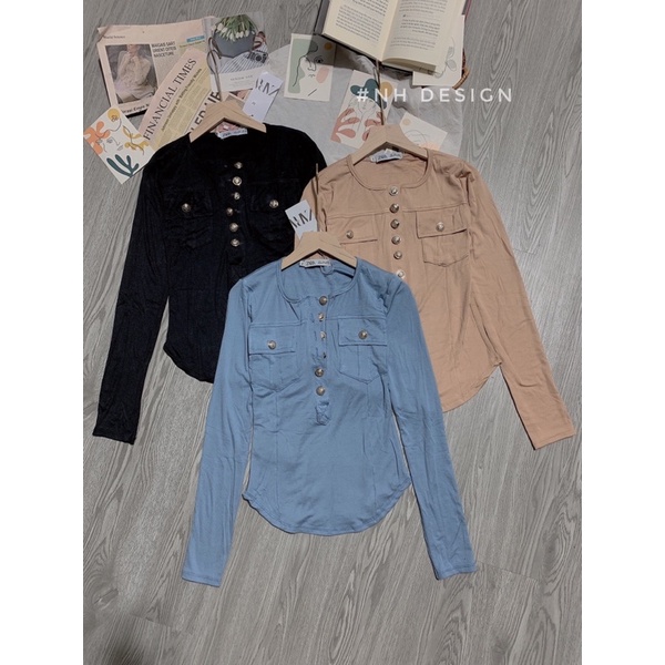 Áo thun len đính khuy vàng túi ngực mẫu mới | BigBuy360 - bigbuy360.vn