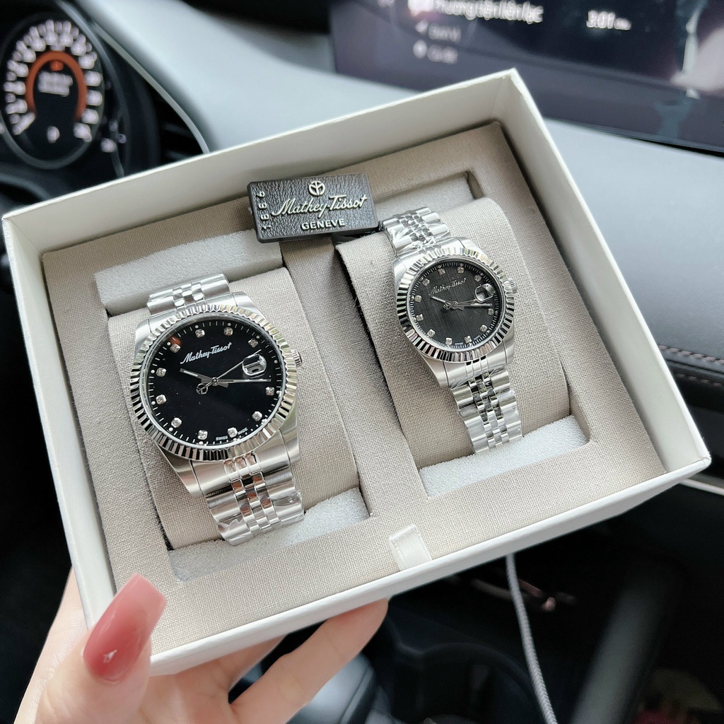 Đồng hồ cặp nam nữ Mathey Tissot silver kiểu dáng Rolex sang trọng