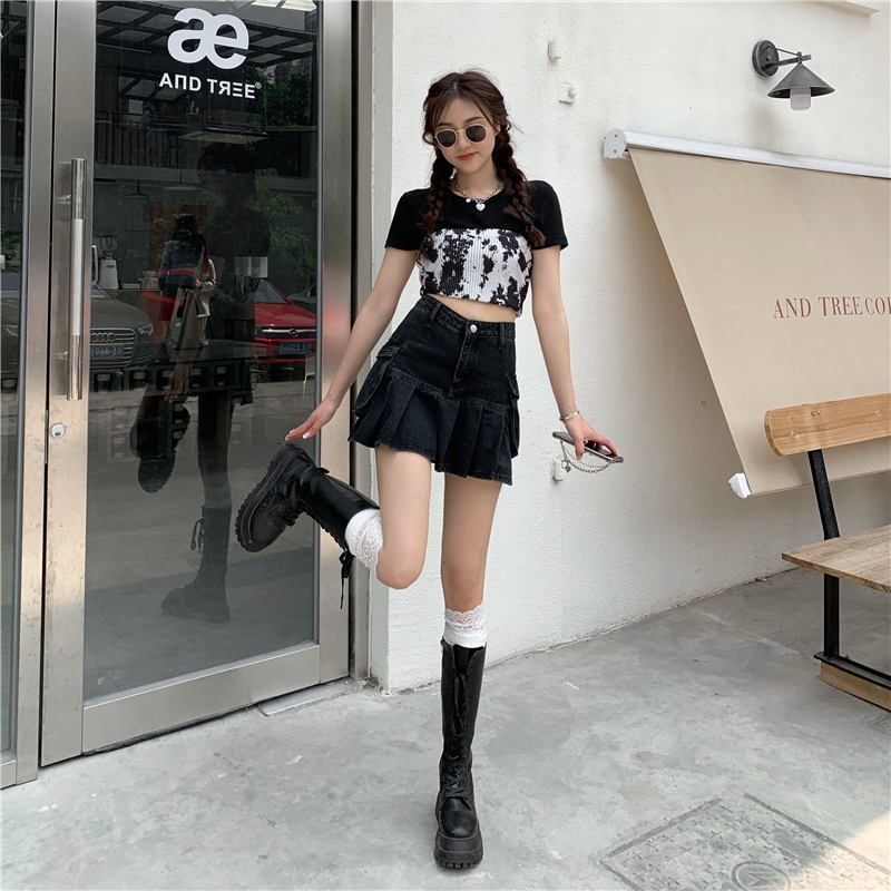 Chân Váy Jean Chữ A Lưng Cao Phong Cách Retro Hàn Quốc | BigBuy360 - bigbuy360.vn