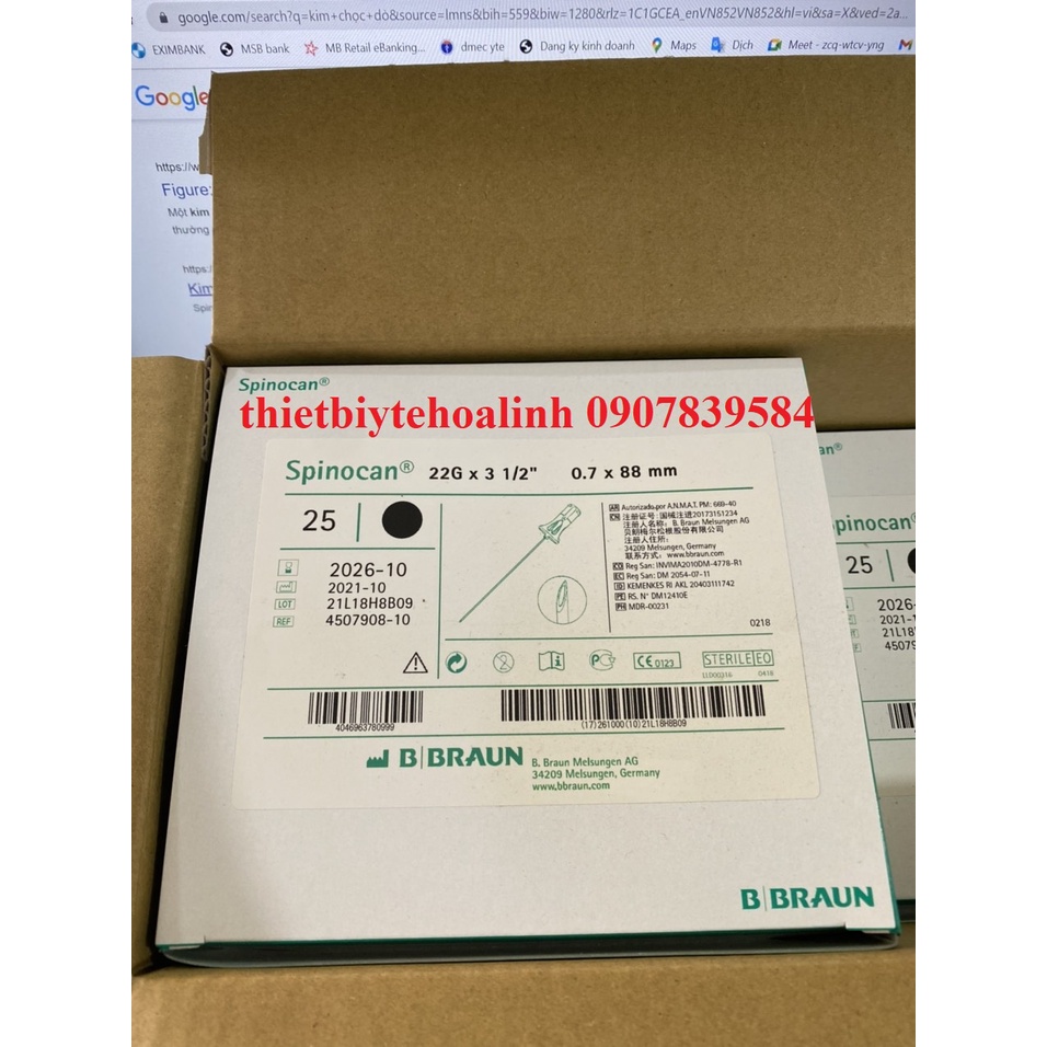 Kim chọc dò gây tê tủy sống Braun số 22G-25G