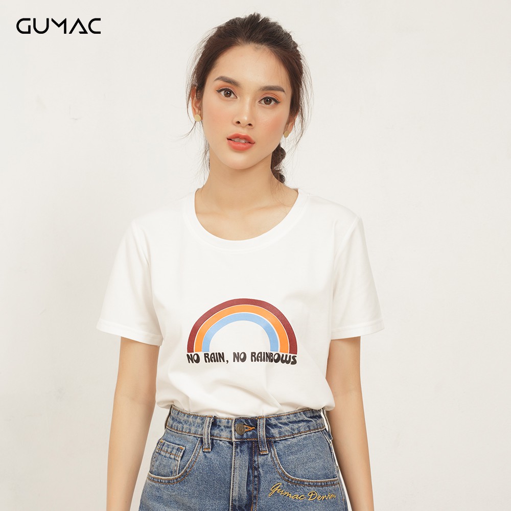 Áo thun in cầu vòng GUMAC ATA432_TRANG | BigBuy360 - bigbuy360.vn