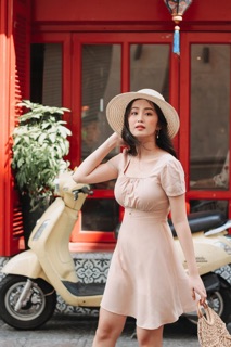 Beige square neck dress