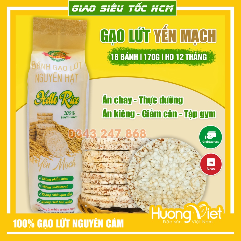 Bánh gạo lứt nguyên cám không chiên, không đường ăn kiêng, tập gym 170gr, gạo lứt huyết rồng, yến mạch, tím than