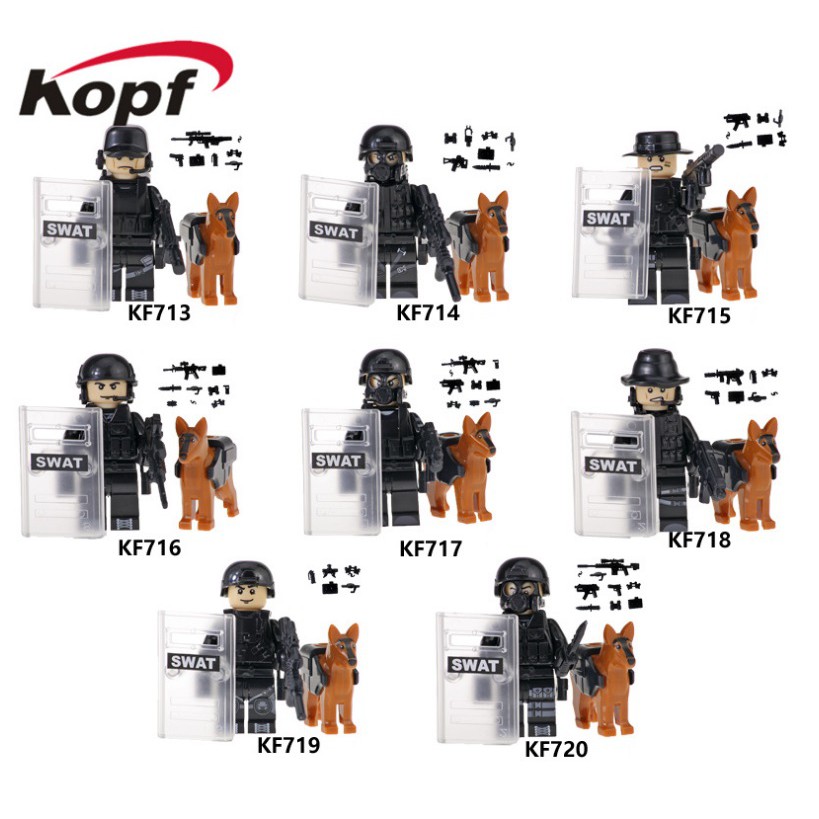 Minifigures Lính Đặc Nhiệm Swat Trang Bị Vũ Khí Tối Tân Kèm Cảnh Khuyển KF6067